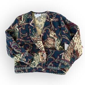 Vintage Tapestry Woven Jacket E. Claire Women's S/M Shawl Collar Boho Western